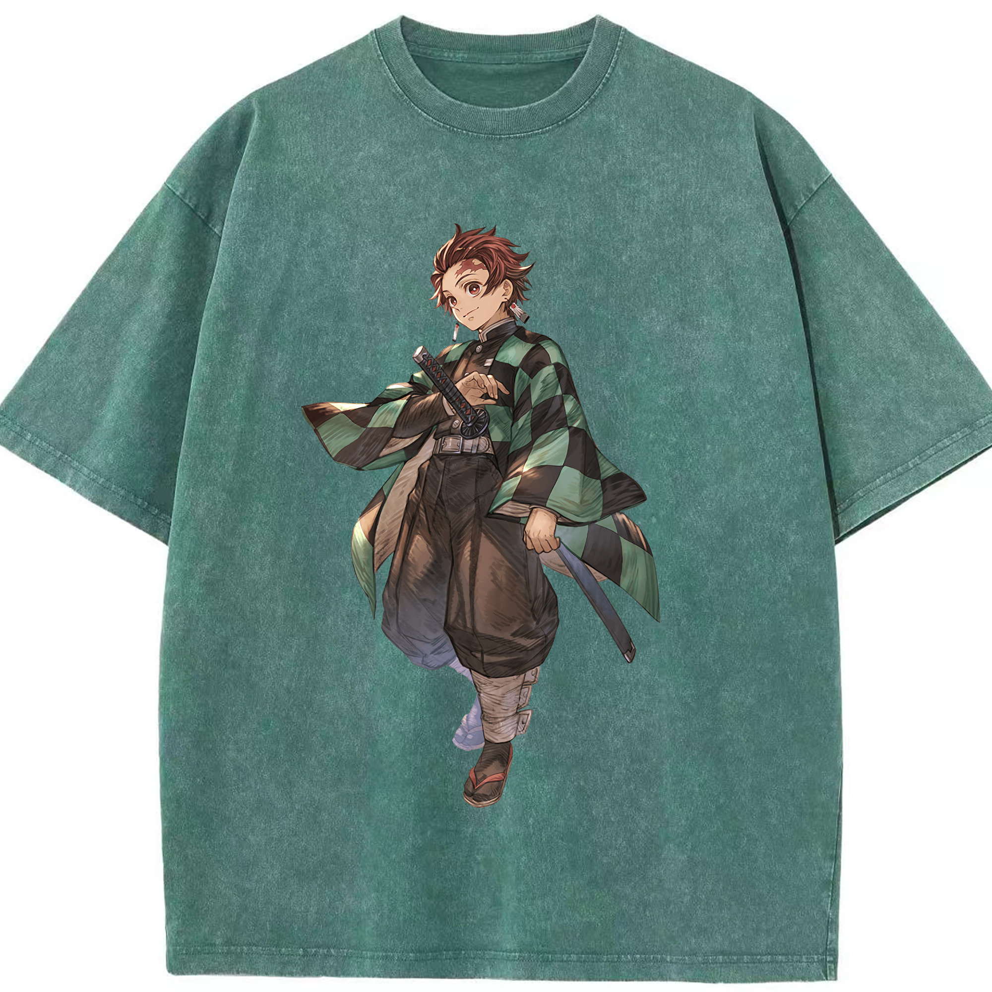 （画像用） 鬼滅の刃 竈門 炭治郎／かまど たんじろう Kamado Tanjirou 綿100% ヴィンテージ風 半袖Tシャツ（フロントプリント）